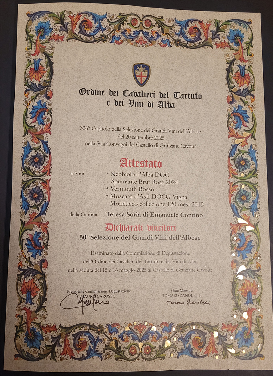 Attestato Ordine dei Cavalieri del Tartufo e dei Vini d'Alba